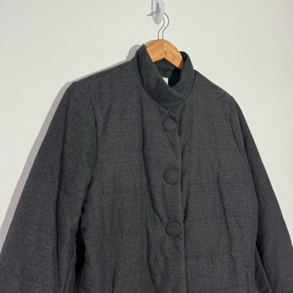 NWT J Jill Charcoal Gray Quilted Puffer‎ Jacket Coat Zip Pockets Small Modern
